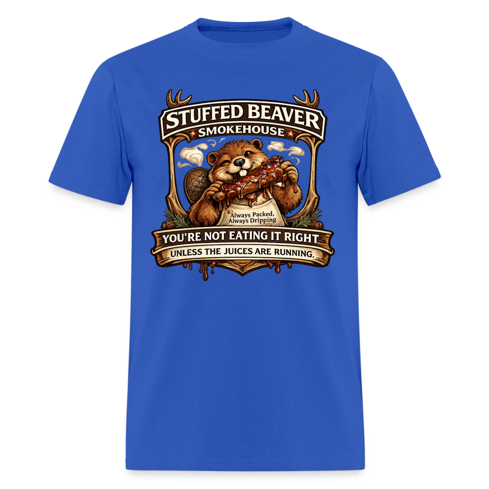 Stuffed Beaver Smokehouse Funny T-Shirt Color: Royal Blue