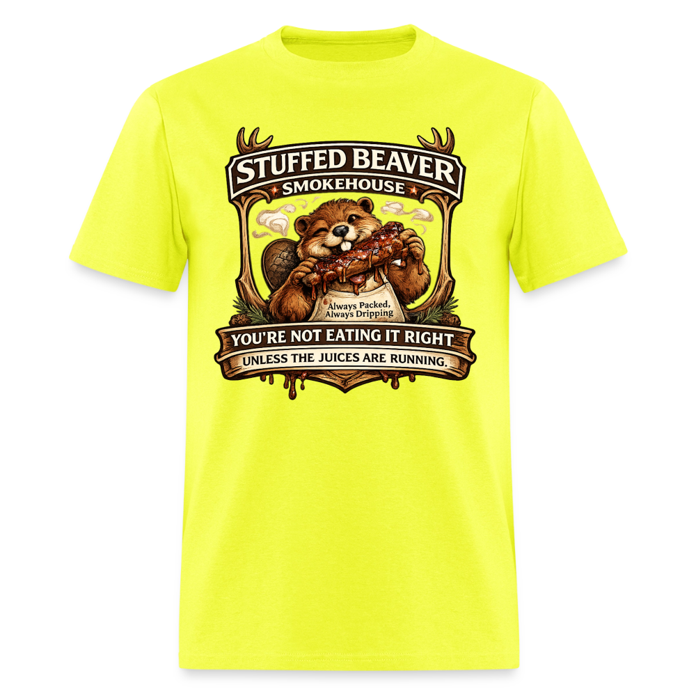 Stuffed Beaver Smokehouse Funny T-Shirt Color: Safety Green