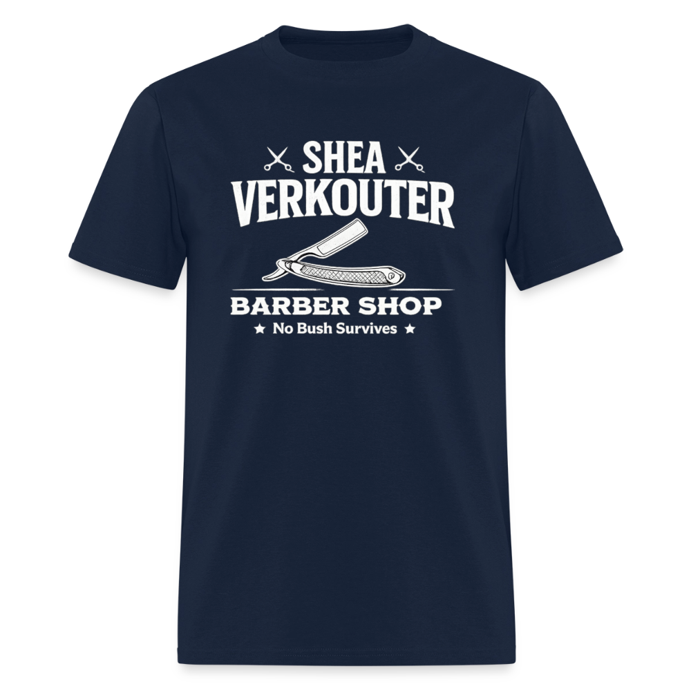 Shea Verkouter Barber Shop Funny Adult Humor T-Shirt Color: Navy