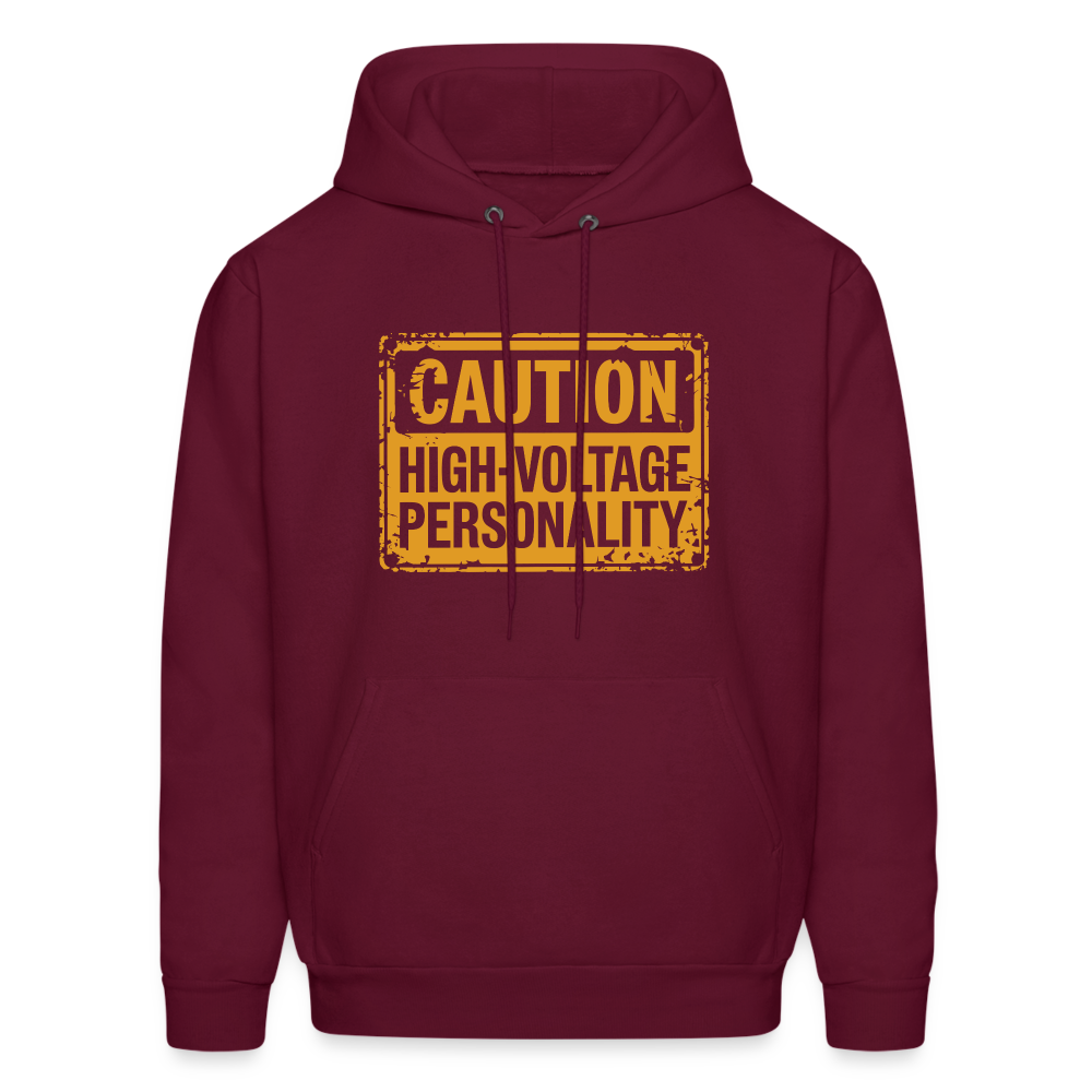 Caution High Voltage Personality Hoodie - burgundy