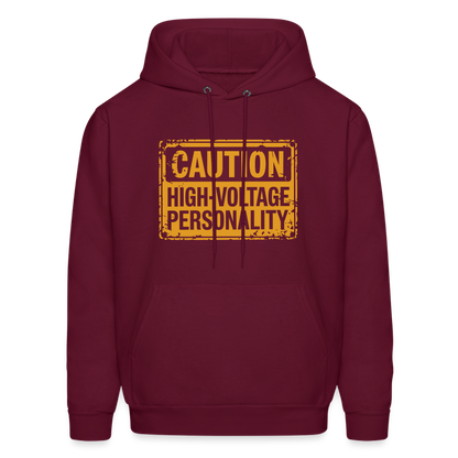 Caution High Voltage Personality Hoodie - burgundy