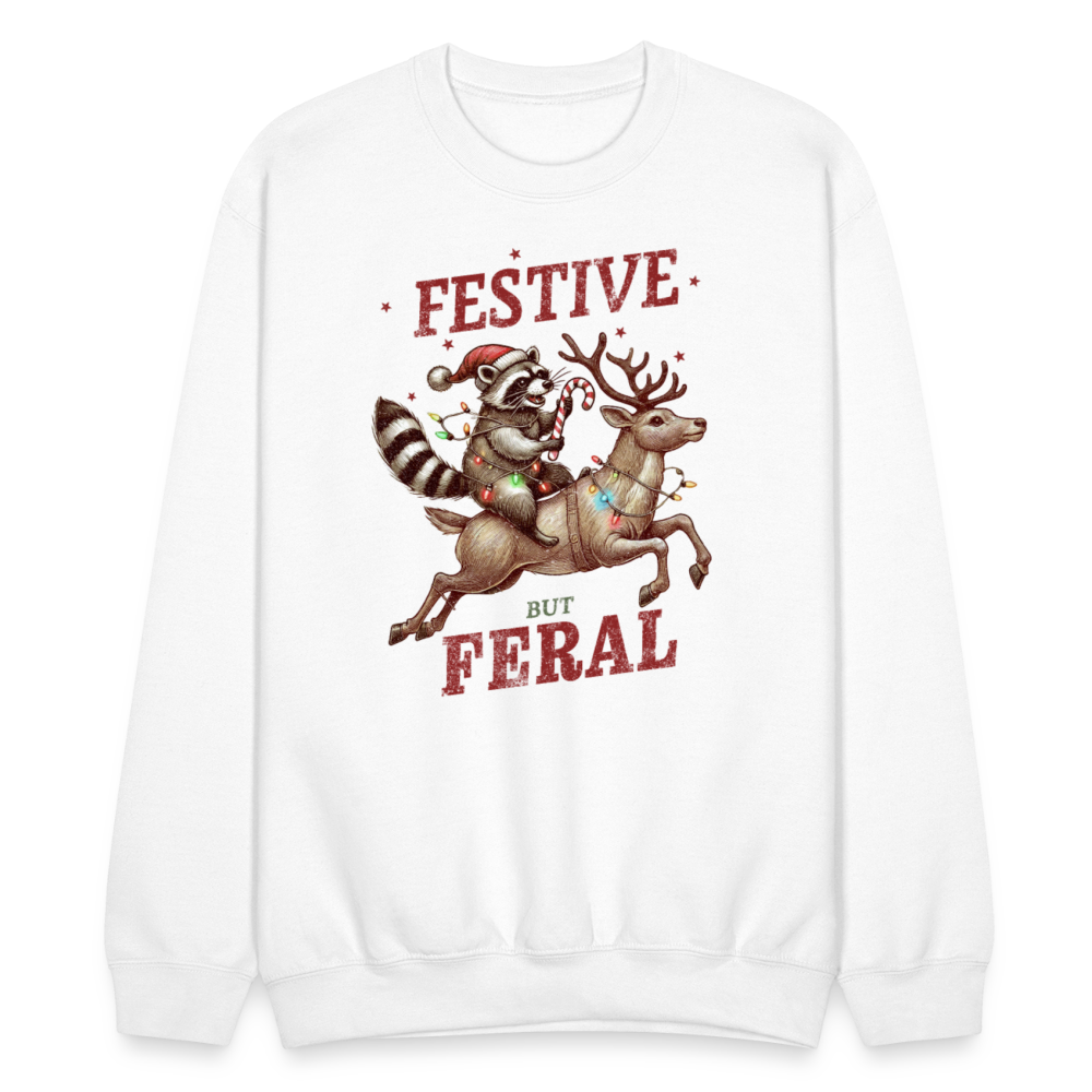 Festive But Feral Raccoon Christmas Sweatshirt - white