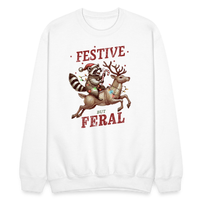 Festive But Feral Raccoon Christmas Sweatshirt - white