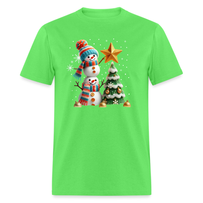 Cute Christmas Funny Snowman Decorating Tree T-Shirt - kiwi