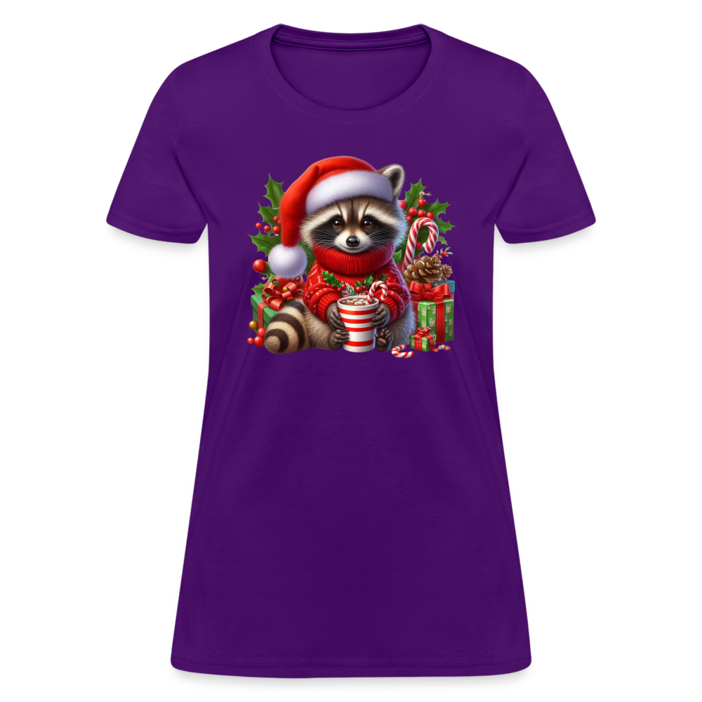 Christmas Cute Feral Raccoon Women's Contoured T-Shirt - purple