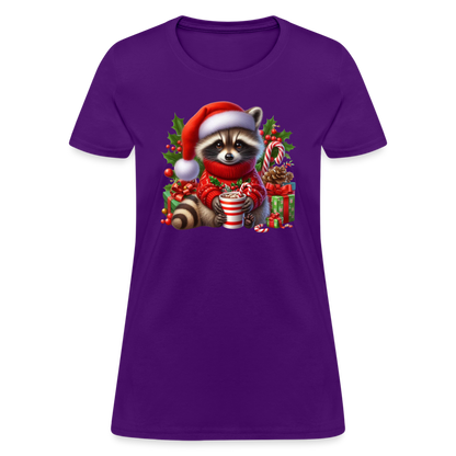 Christmas Cute Feral Raccoon Women's Contoured T-Shirt - purple