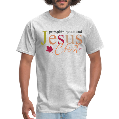 Pumpkin Spice and Jesus Christ T-Shirt - heather gray