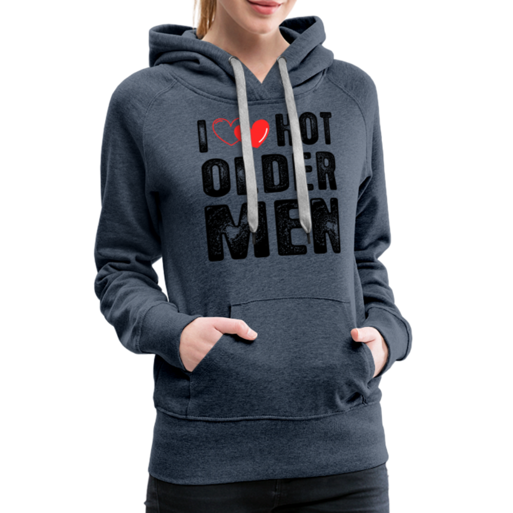 I Heart Hot Older Men (I Love Hot Older) Men Women’s Premium Hoodie - heather denim