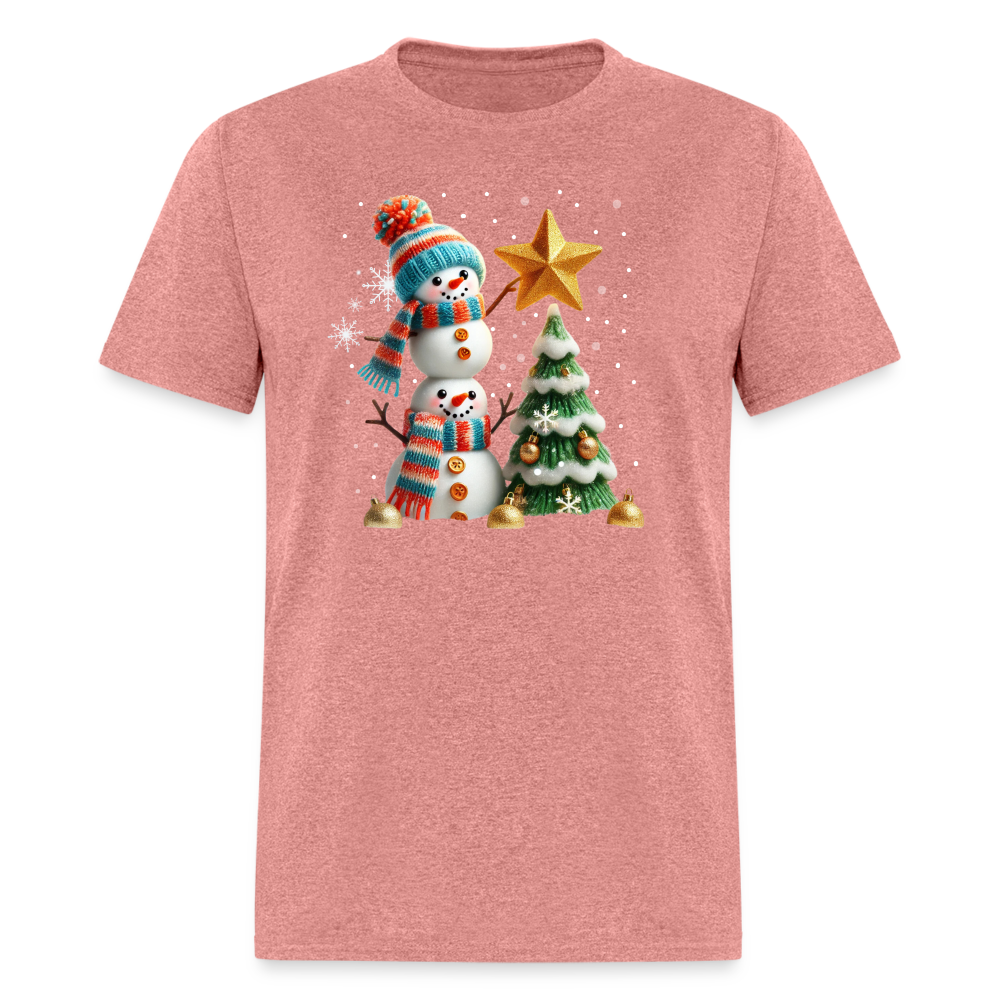 Cute Christmas Funny Snowman Decorating Tree T-Shirt - heather mauve