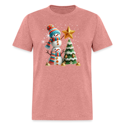 Cute Christmas Funny Snowman Decorating Tree T-Shirt - heather mauve