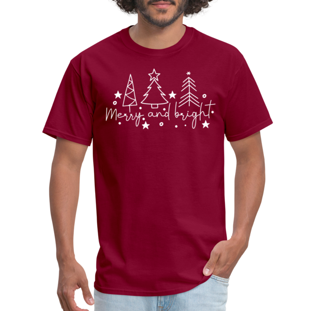 Merry and Bright (Christmas) T-Shirt - burgundy