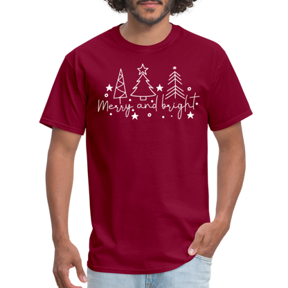 Merry and Bright (Christmas) T-Shirt - burgundy