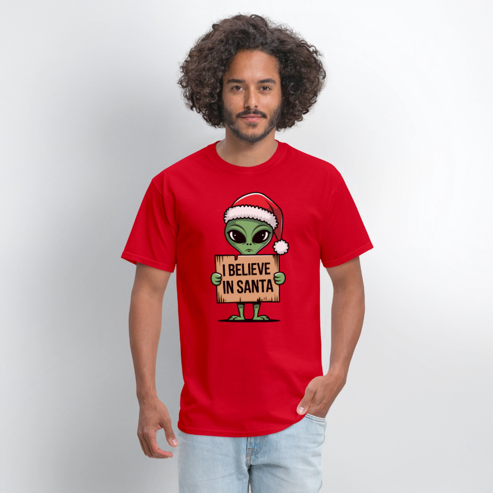 I Believe in Santa T-Shirt – Funny Alien Christmas Tee Color: red