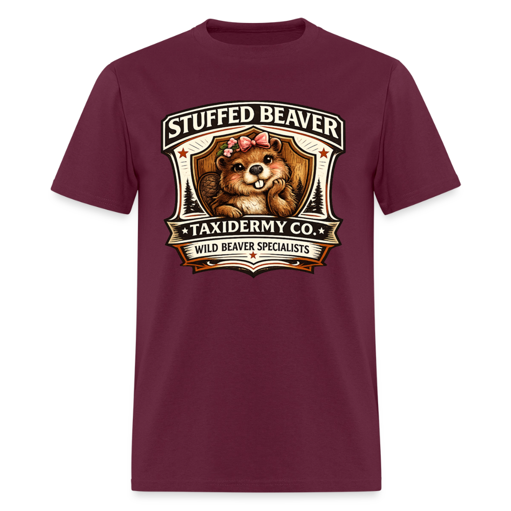 Stuffed Beaver Taxidermy Funny Adult T-Shirt Color: Burgundy