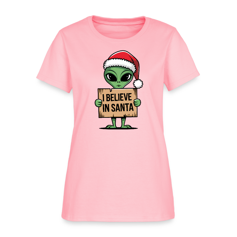 I Believe in Santa Women’s T-Shirt – Alien Christmas Tee Color: red