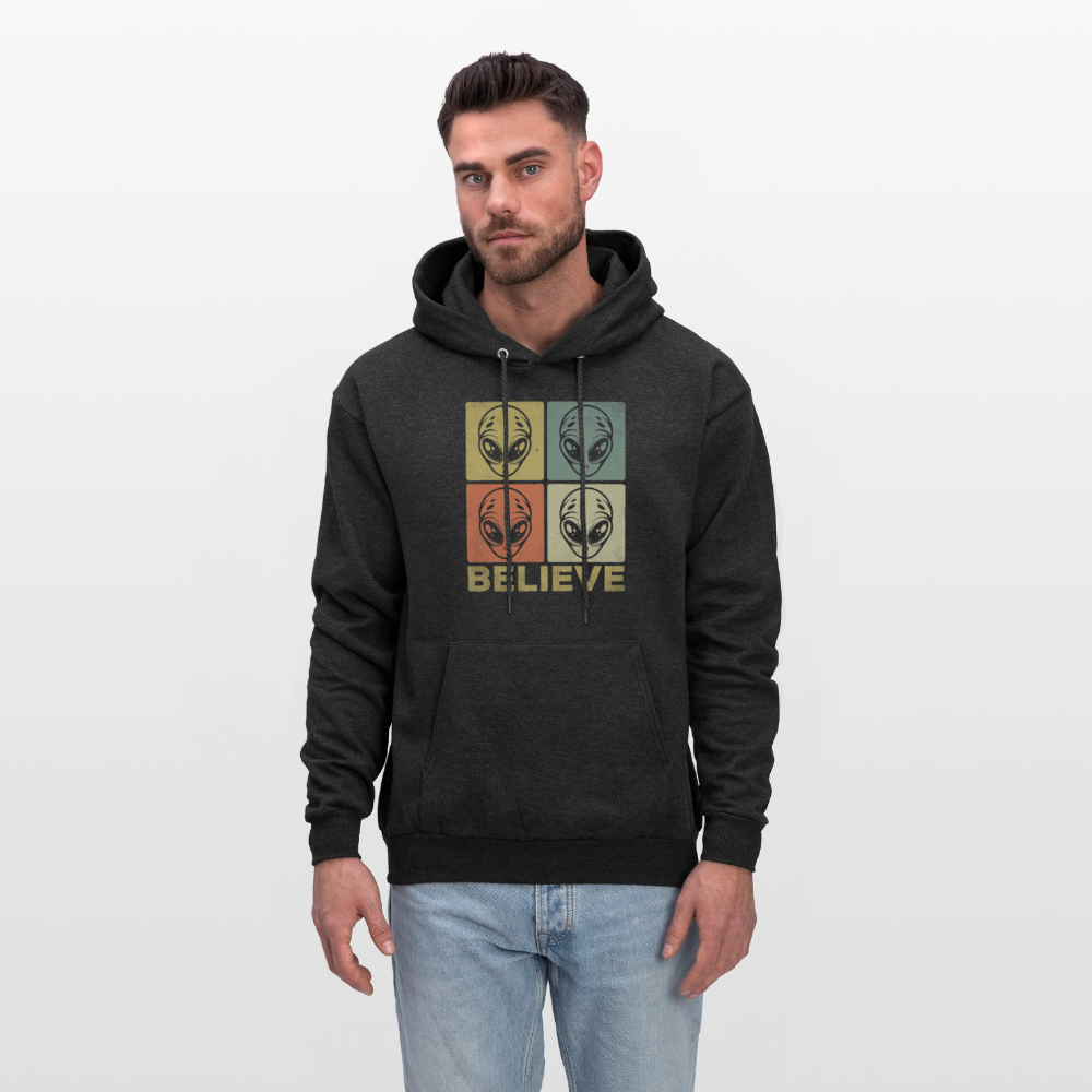 Believe Alien Hoodie – Alien Faces UFO Design - charcoal grey