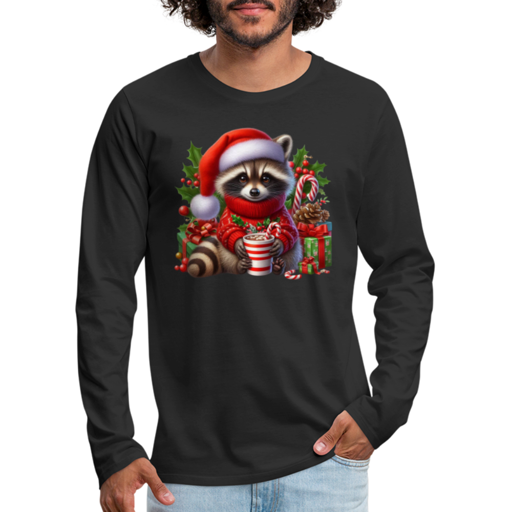 Christmas Cute Feral Raccoon Men's Premium Long Sleeve T-Shirt - black