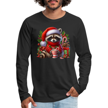 Christmas Cute Feral Raccoon Men's Premium Long Sleeve T-Shirt - black