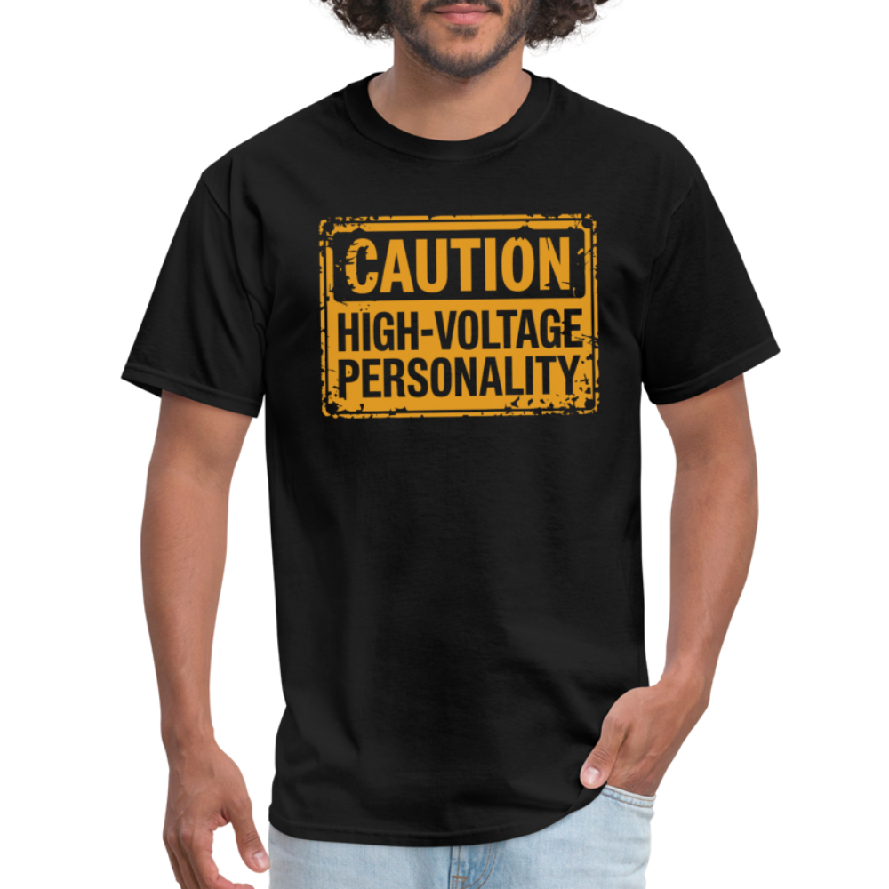 Caution High Voltage Personality T-Shirt - black