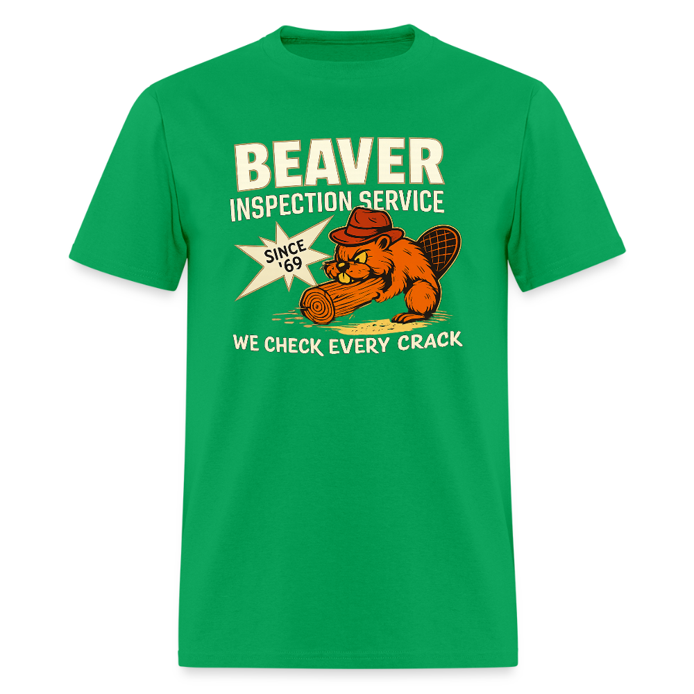 Beaver Inspection Service T-Shirt – Funny Adult Humor Tee Color: bright green
