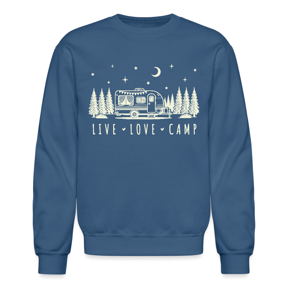 Live Love Camp Sweatshirt – Camper Under Night Sky - indigo blue