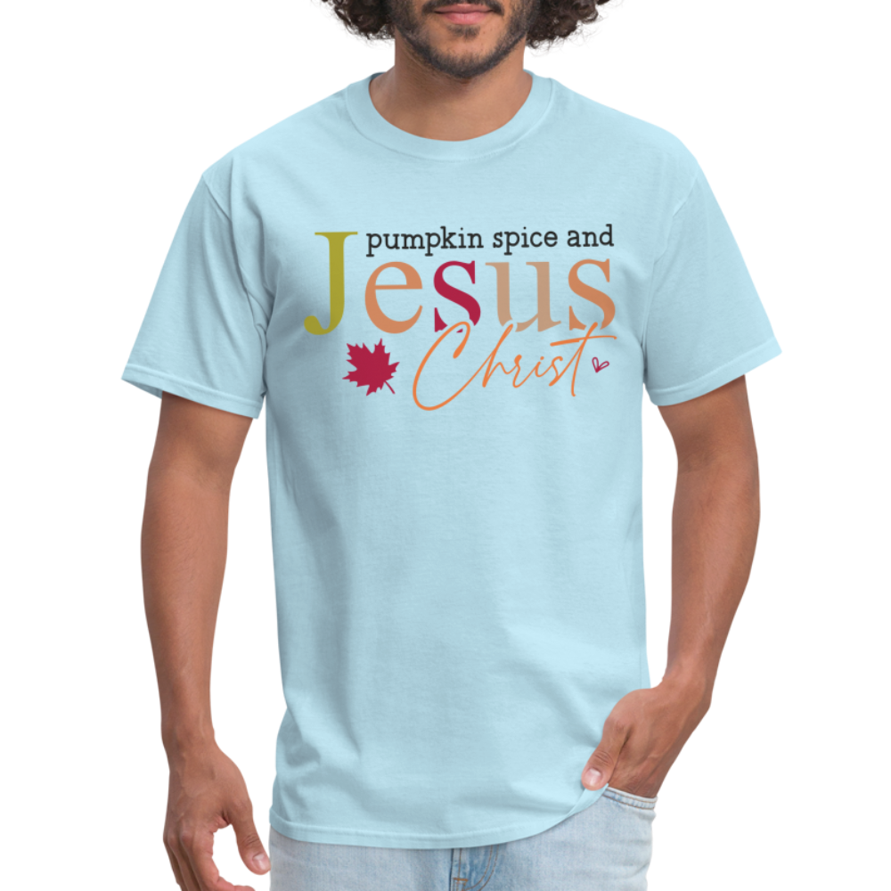 Pumpkin Spice and Jesus Christ T-Shirt - powder blue