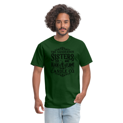 The Sanderson Sisters Black Flame Candle Co. T-Shirt (Halloween) - forest green