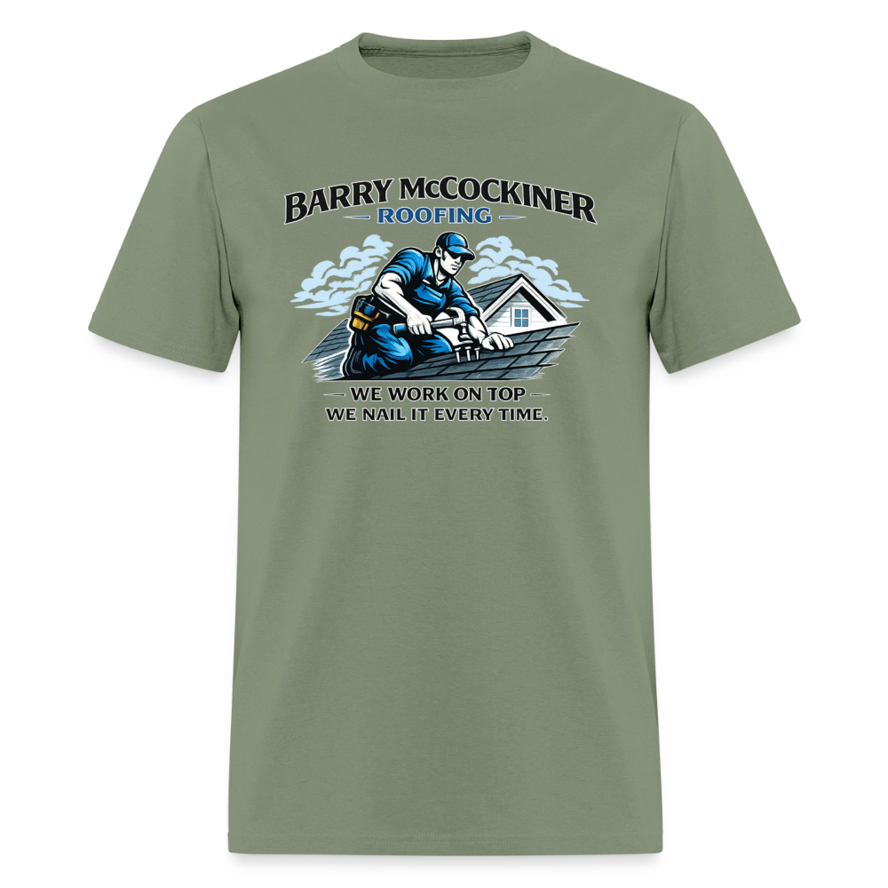 Barry McCockiner Roofing Funny Adult T-Shirt Color: Military Green