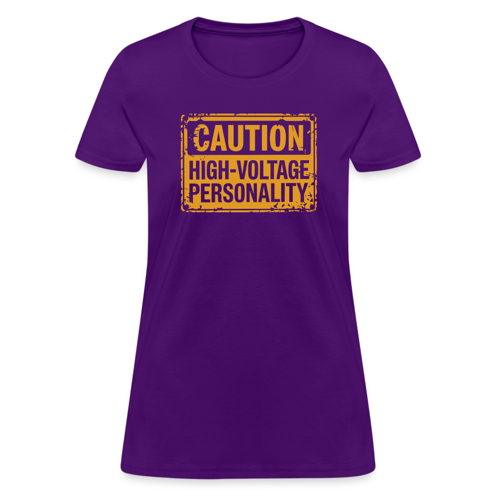 Caution High Voltage Personality Women's Contoured T-Shirt - purple