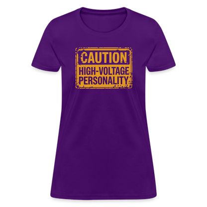 Caution High Voltage Personality Women's Contoured T-Shirt - purple