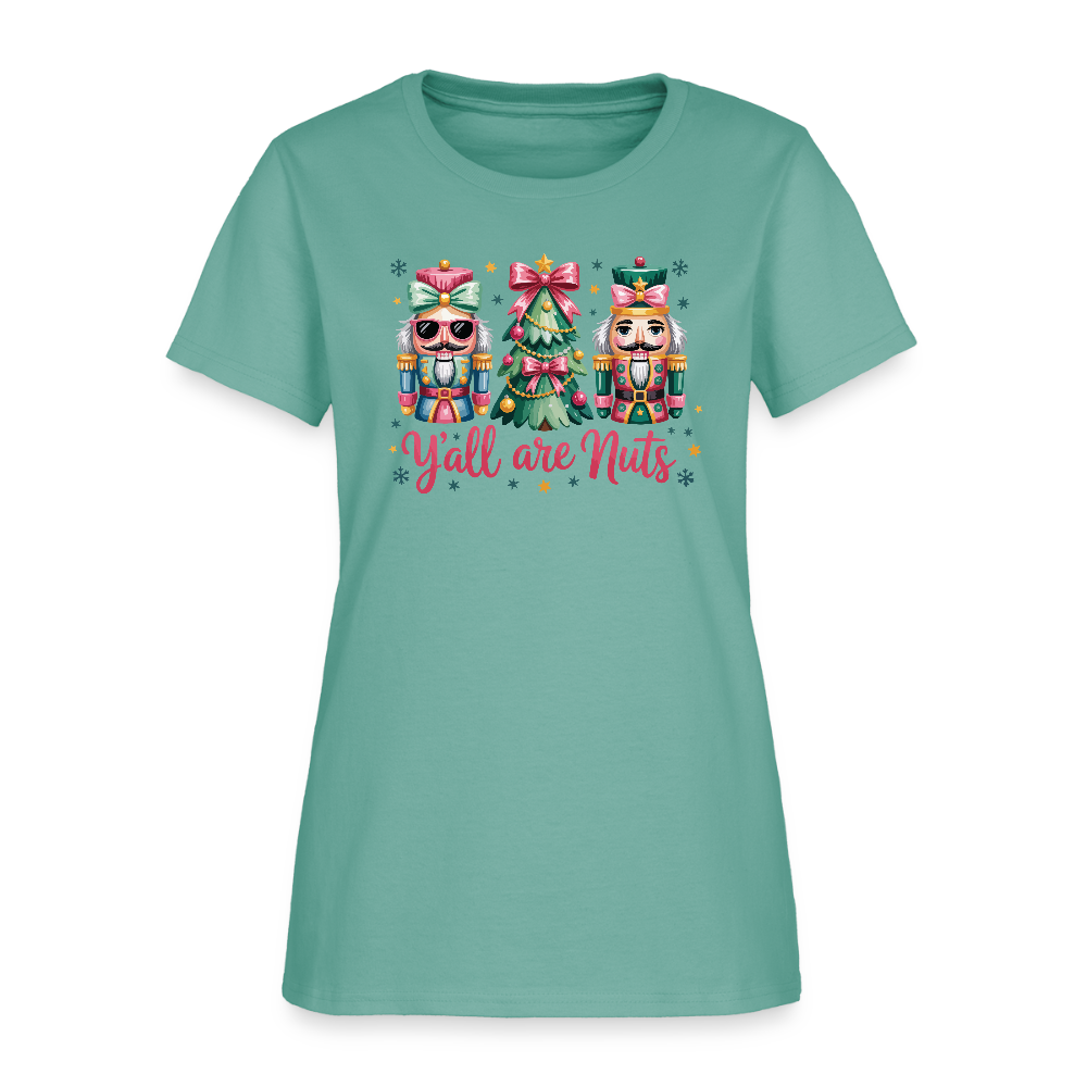 Y'all Are Nuts Women's T-Shirt (Nutcracker Christmas) Color: aquatic