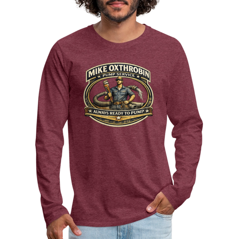 Mike Oxthrobin Pump Service Long Sleeve Funny Humor Shirt Color: heather gray