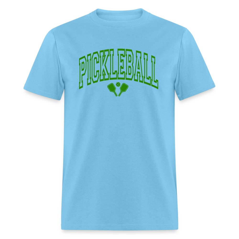 Pickleball T-Shirt (Green Arch Letters) - aquatic blue