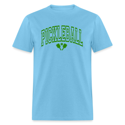 Pickleball T-Shirt (Green Arch Letters) - aquatic blue