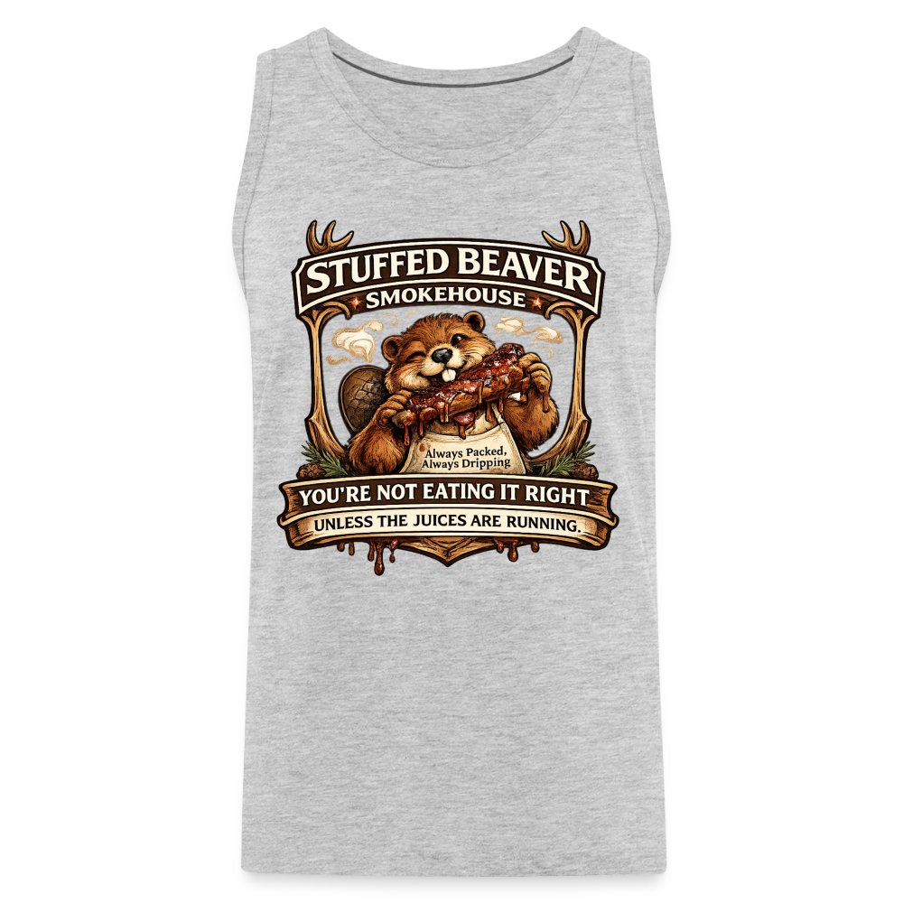 Stuffed Beaver Smokehouse Funny Tank Top Color: Deep Navy