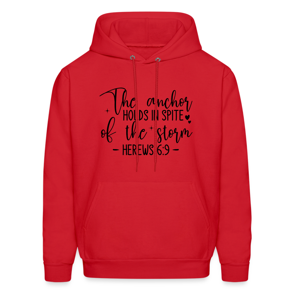 The Anchor Holds in Spit of the Storm Hoodie (Hebrews 6:9) - red