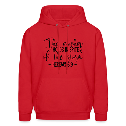 The Anchor Holds in Spit of the Storm Hoodie (Hebrews 6:9) - red