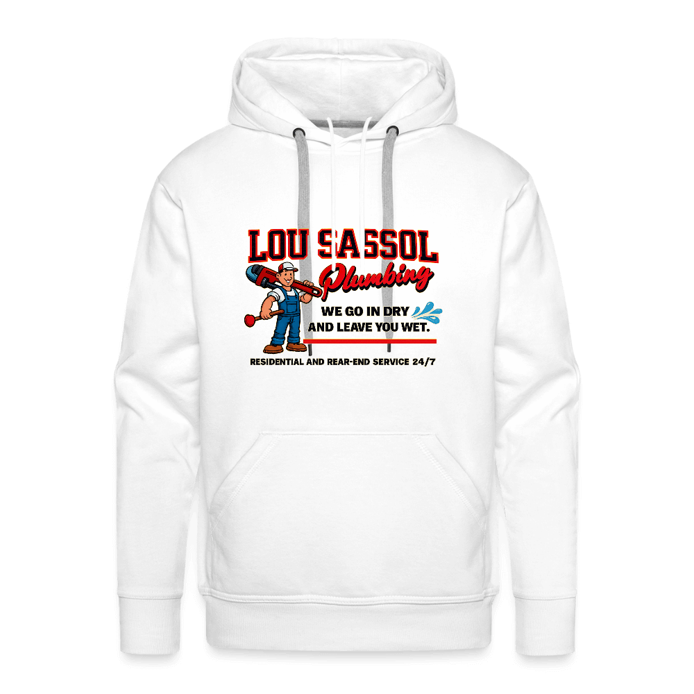 Lou Sassol Plumbing Hoodie – Funny Adult Humor Hoodie for Men Color: white