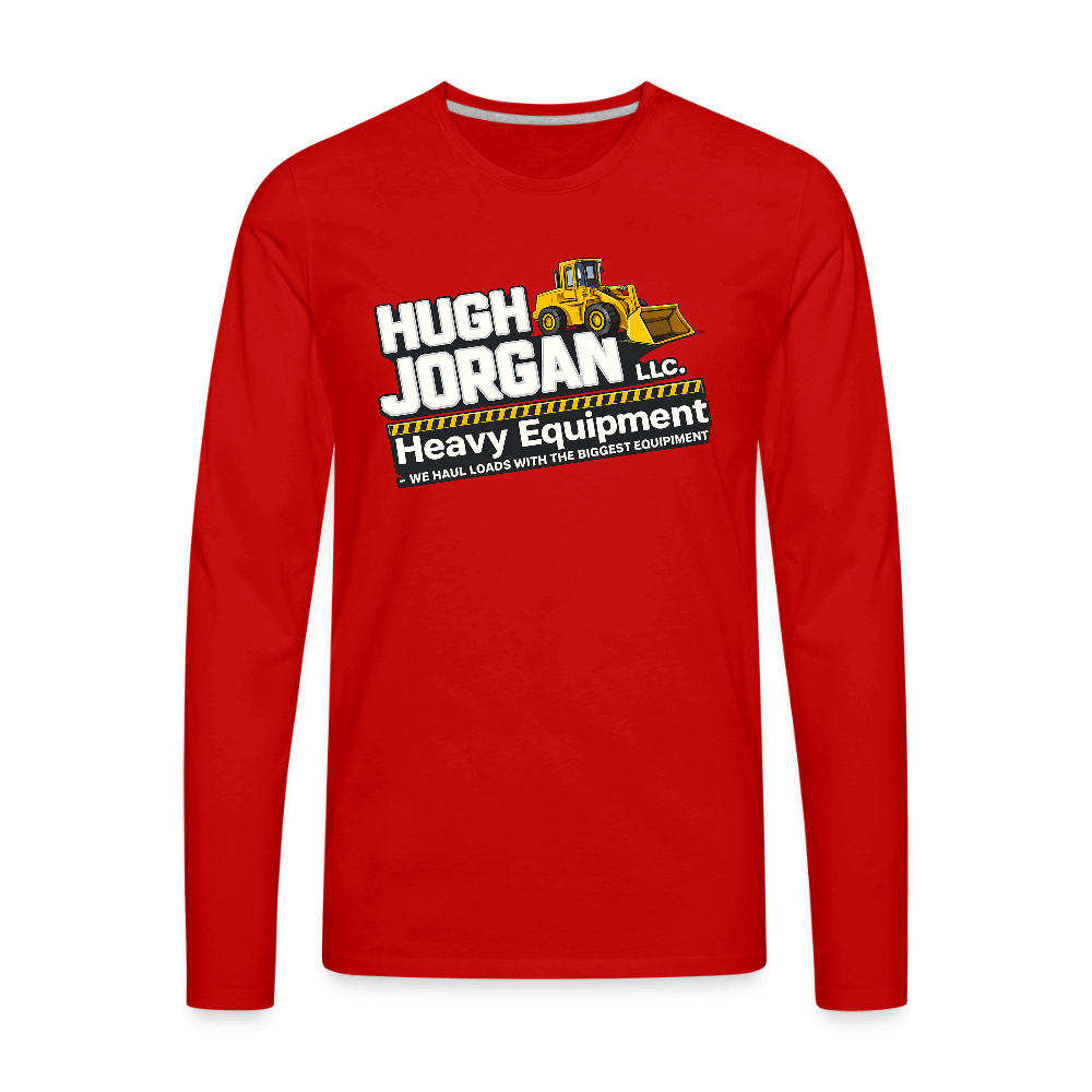 Hugh Jorgan Men's Long Sleeve T-Shirt – Funny Adult Humor Shirt Color: red