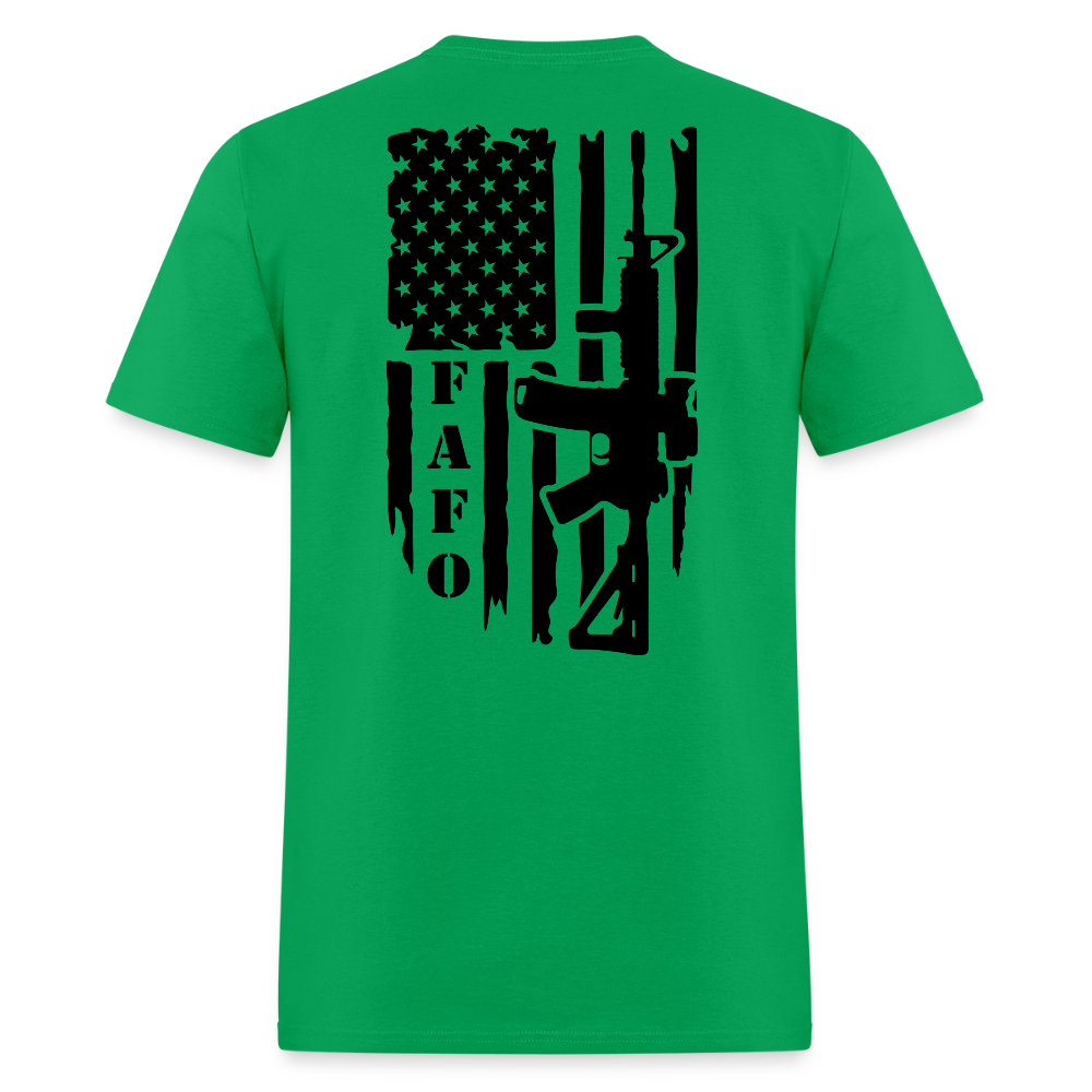 FAFO T-Shirt – AR-15 & American Flag Back Print Color: bright green