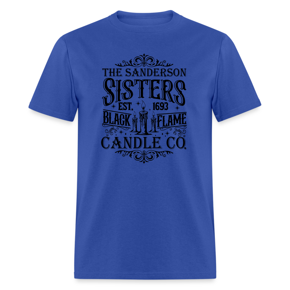 The Sanderson Sisters Black Flame Candle Co. T-Shirt (Halloween) - royal blue