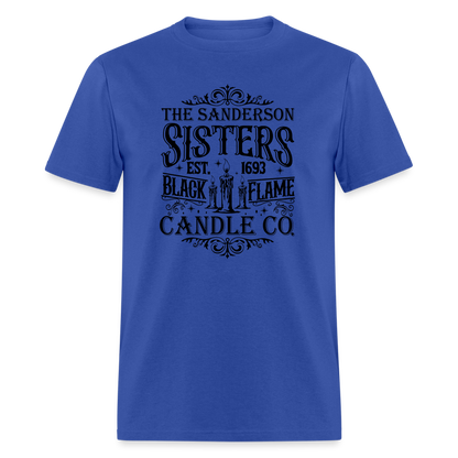 The Sanderson Sisters Black Flame Candle Co. T-Shirt (Halloween) - royal blue