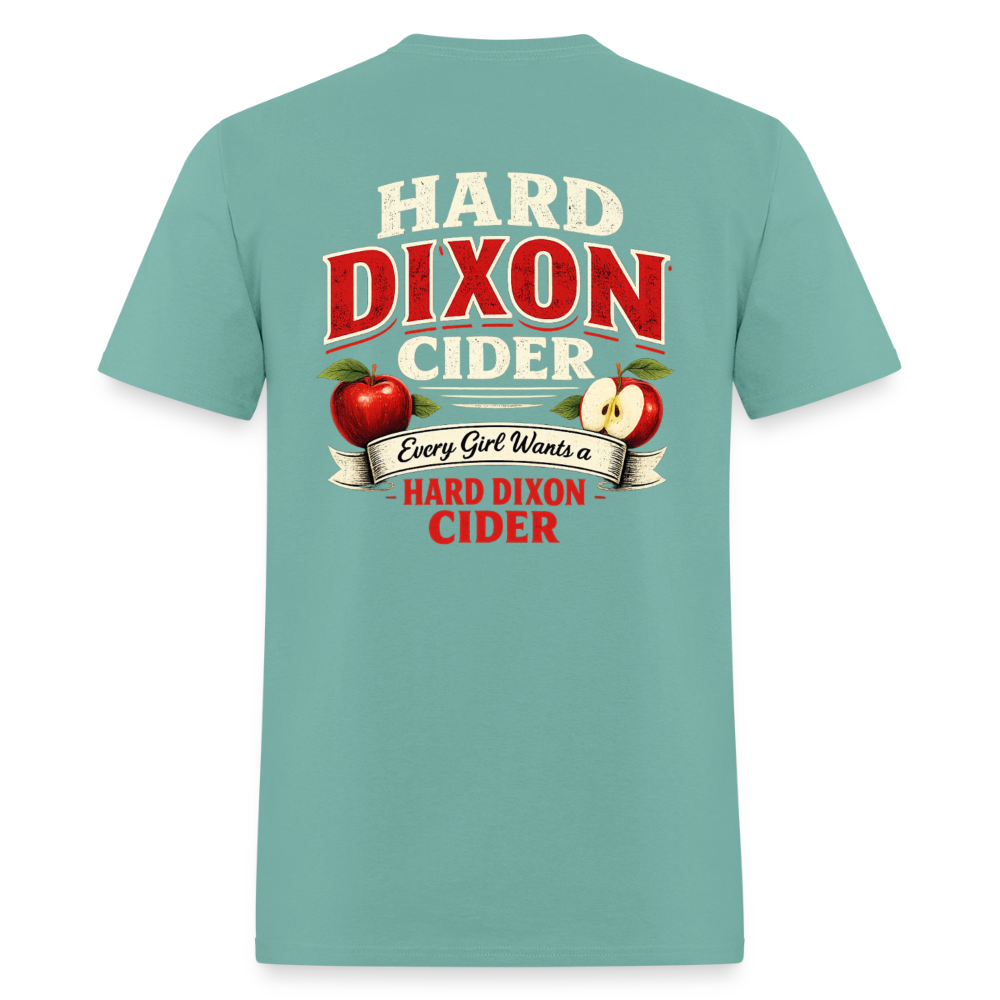 Hard Dixon Cider Funny T-Shirt (Front & Back) Color: Blue Dusk