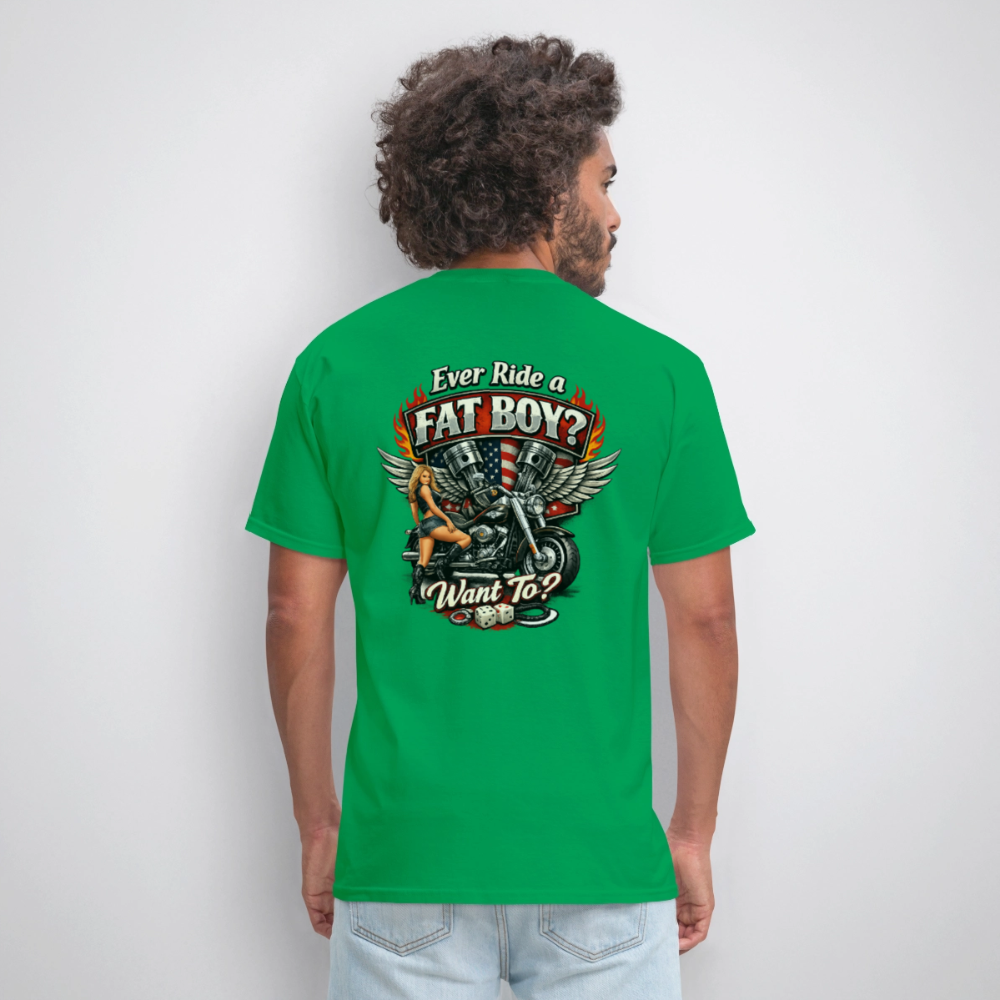 Ever Ride A Fat Boy Want To Funny Biker T-Shirt Color: Black