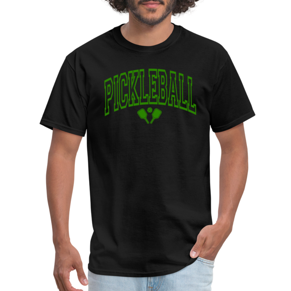 Pickleball T-Shirt (Green Arch Letters) - black