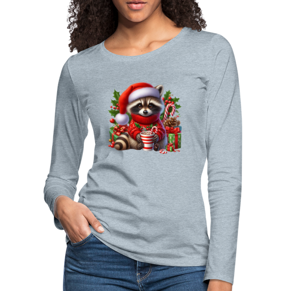 Christmas Cute Feral Raccoon Women's Premium Long Sleeve T-Shirt - heather ice blue