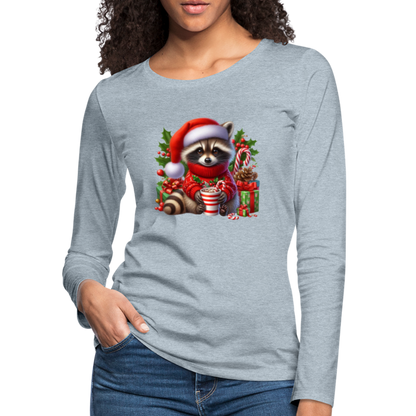 Christmas Cute Feral Raccoon Women's Premium Long Sleeve T-Shirt - heather ice blue