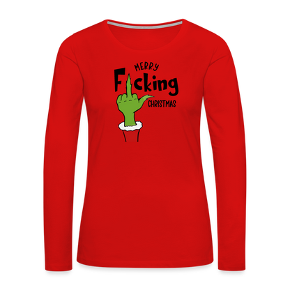 Merry F*cking Christmas Grumpy Middle Finger Women's Premium Long Sleeve T-Shirt - red