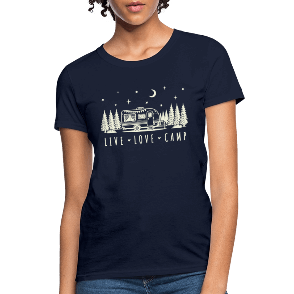 Live Love Camp Women’s T-Shirt – Camper Under the Stars Color: black