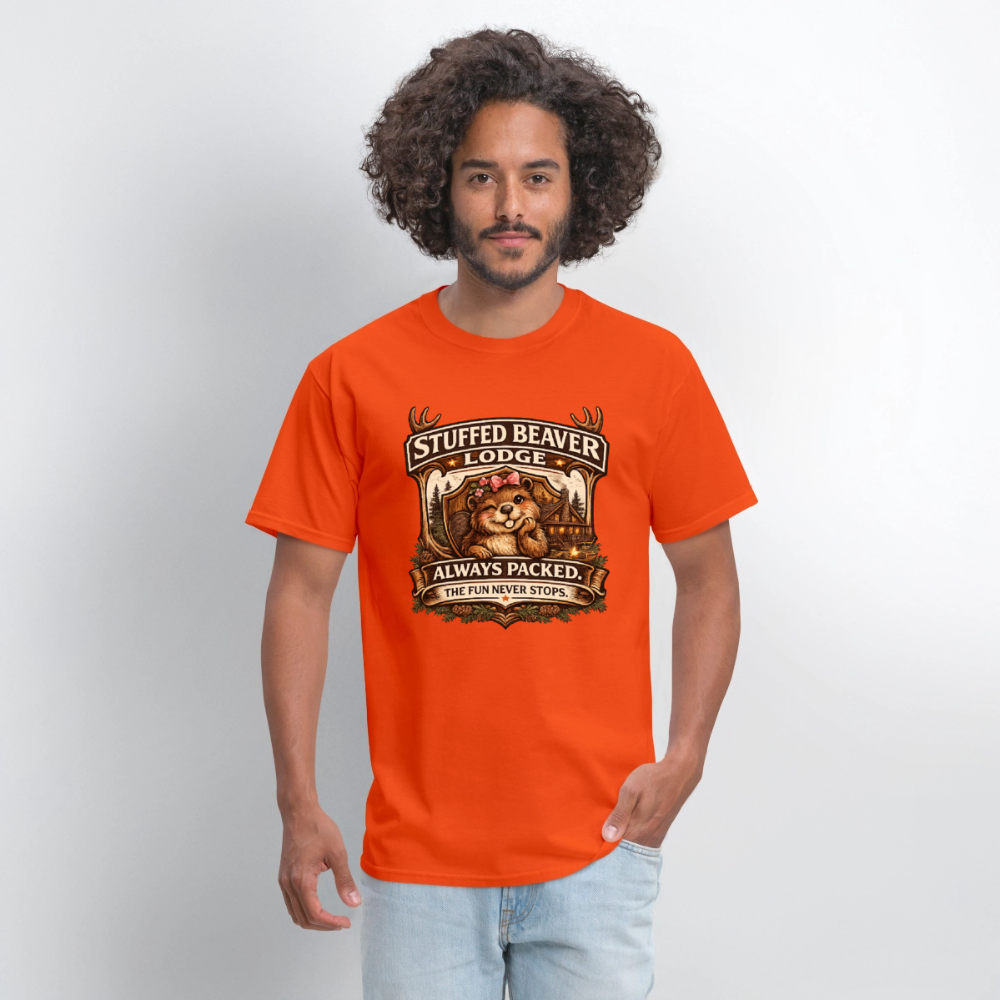 Stuffed Beaver Lodge Funny Adult T-Shirt Color: Black